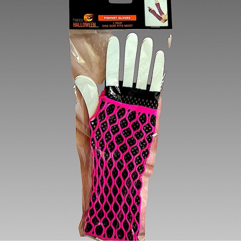 NWT Black & Neon‎ Pink Fishnet Gloves – One Size Fits Most